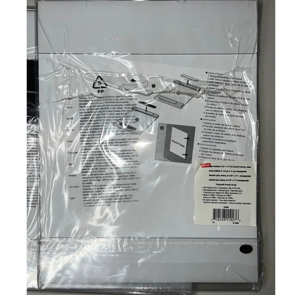 Staples Clear Acrylic Sign Holder 8.5 x 11 Magnetic Velcro Frame 18389 Lot of‎ 4